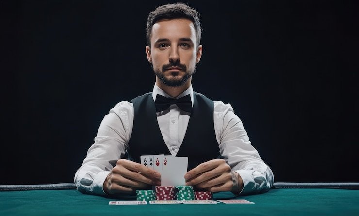 Mesin slot digital dengan berbagai simbol warna-warni dan efek animasi menarik